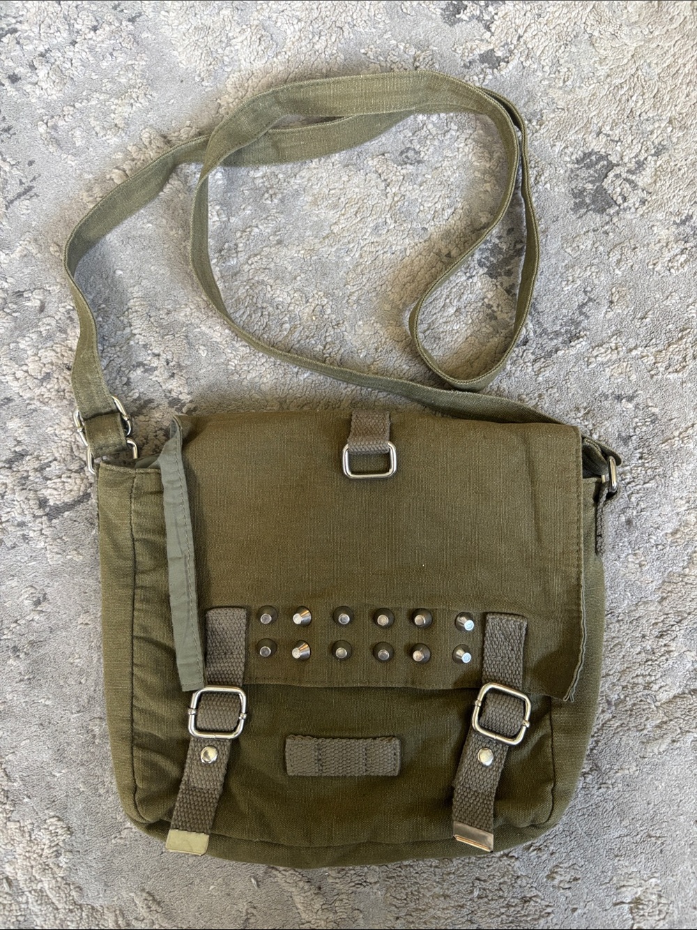Y2K Mossimo Supply Co. Olive Green Canvas Messenger Crossbody Bag - Picture 1 of 5